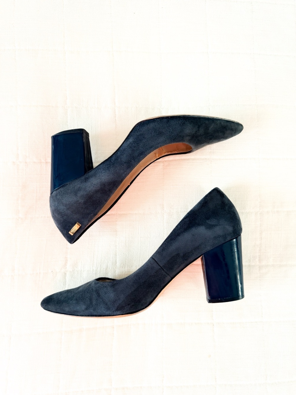 Calvin Klein Navy Suede Pointed Toe Block Heel Pumps